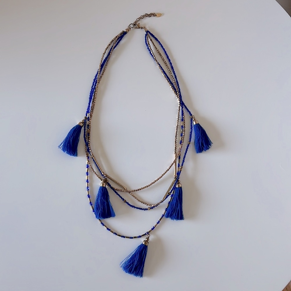 Multi strand beaded tassel necklace